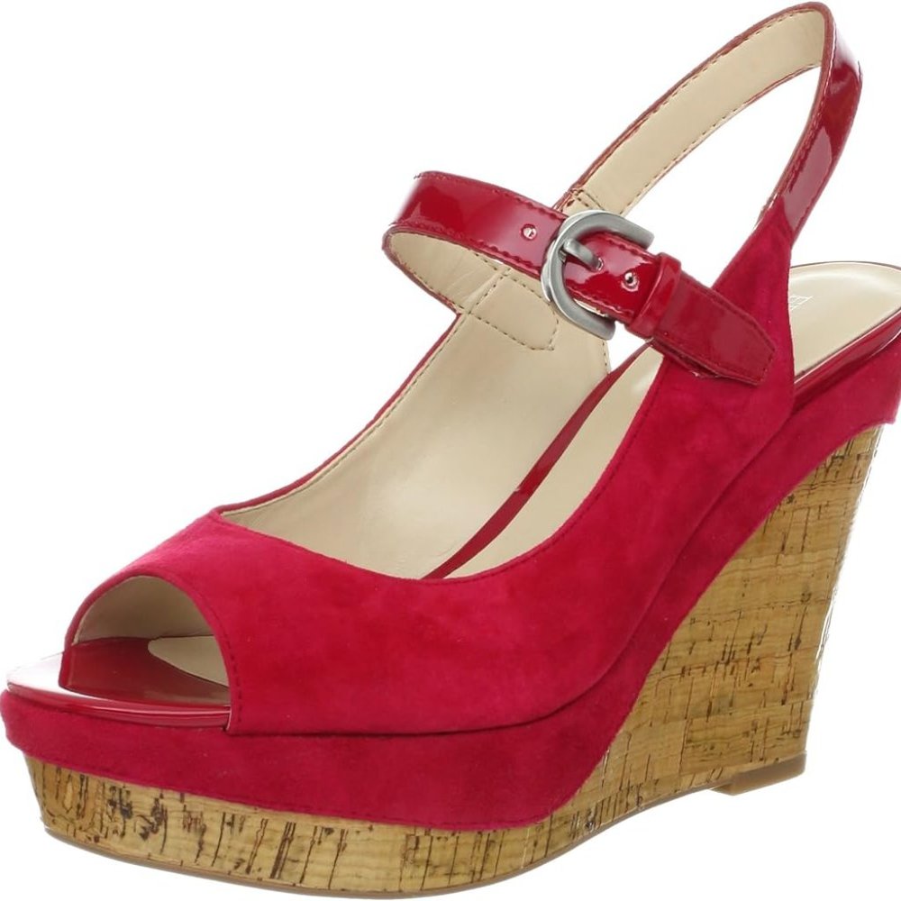 Cherry Red Suede Franco Sarto Cork Wedge Heels